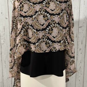 Floral Patterned Blouse with Black Layer
